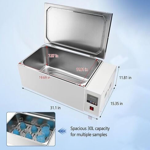 30L Lab Water Bath, Digital Temperature Range 0–99.9°C, Timer 0–999 Min, Stainless Steel Inner Tank Water Bath Heater for Research & Scientific Applications in Kuwait