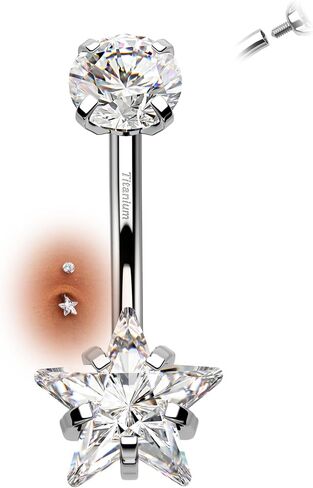 Agrewd Minimalist Star G23 Solid Titanium Belly Button Rings 14G Internally Threaded Belly Navel Rings for Women Clear CZ Belly Piercing Jewelry in Saudi Arabia