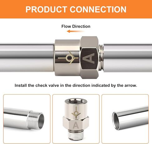 GASHER 2Pcs One-Way Non-return Check Valve 1/8" Male x 1/8" Female Thread, Prevent Water Back-flow in Kuwait