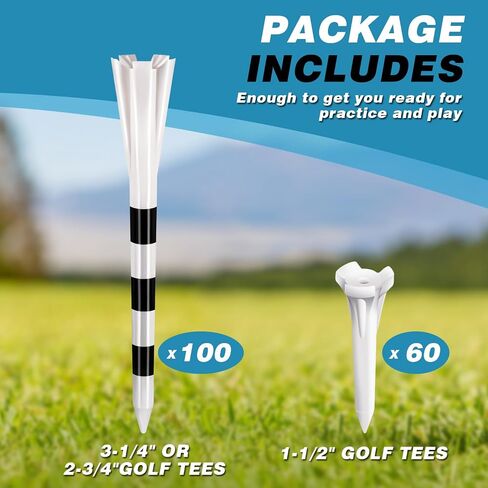 Professional Plastic Golf Tees 160 Pack (3-1/4" or 2-3/4" 100 Pack & 1-1/2" 60 Pack), Reduces Friction & Side Spin, Enhanced Durability & Stability in Kuwait