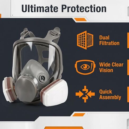 Reusable Full Facepiece - Full Face Cover Set for Dust, Painting, Cutting‎, Sanding‎, Spraying, Epoxy Resin, Gas, DIY etc in Kuwait