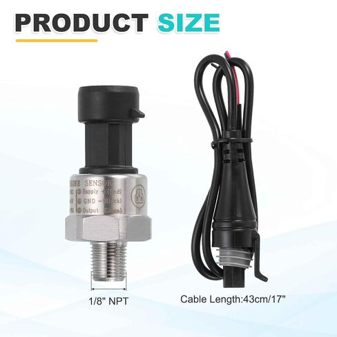 مستشعر مرسل محول الضغط من MECCANIXITY مع موصل، 1/8 بوصة NPT 5 PSI جهاز إرسال الضغط من الفولاذ المقاوم للصدأ لهواء الزيت والوقود والماء in Kuwait