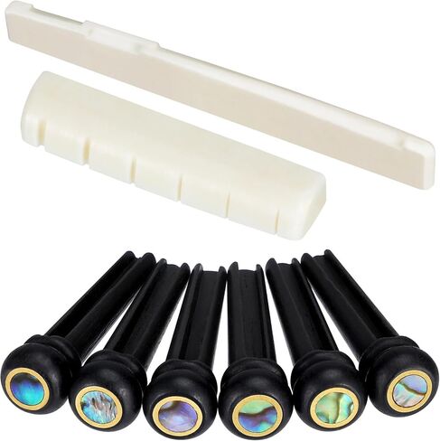 Acoustic Guitar Bone Bridge Saddle Nut and Ebony Bridge Pins Set, 6 String Acoustic Guitar Replacement Parts in Kuwait