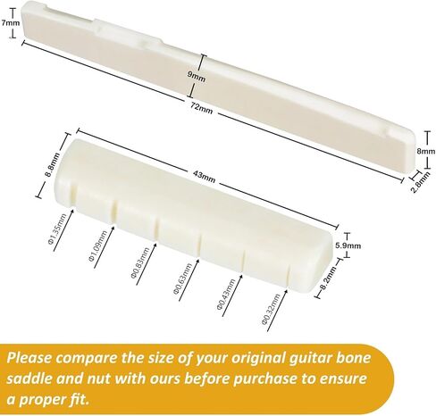 Acoustic Guitar Bone Bridge Saddle Nut and Ebony Bridge Pins Set, 6 String Acoustic Guitar Replacement Parts in Kuwait
