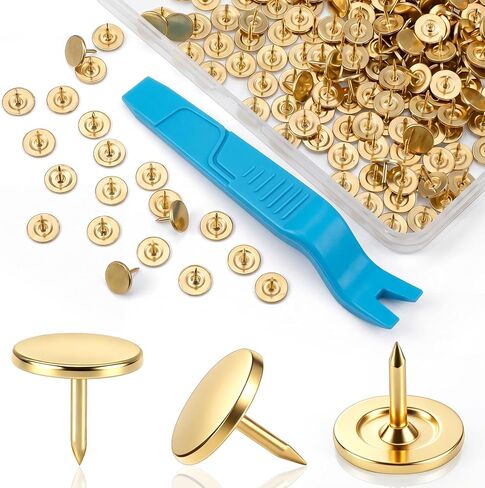Chumia 200 Pcs 7/16'' Needlepoint Thumb Tacks with Remover Tool and Box, Gold Plated Push Pins, Rust Resistant Steel Tacks for Office, Cork Board, Bulletin Board, DIY Wall Decor, Carpet Nails in Kuwait
