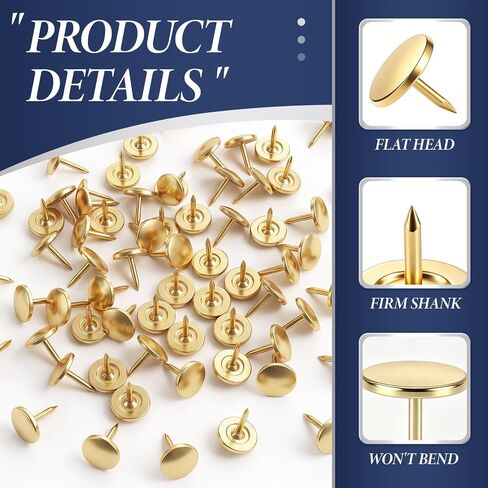 Chumia 200 Pcs 7/16'' Needlepoint Thumb Tacks with Remover Tool and Box, Gold Plated Push Pins, Rust Resistant Steel Tacks for Office, Cork Board, Bulletin Board, DIY Wall Decor, Carpet Nails in Kuwait