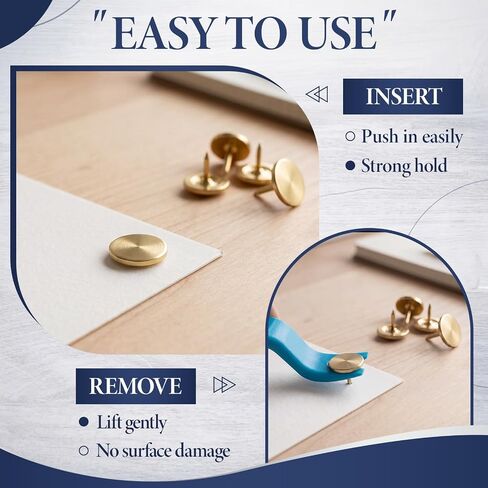 Chumia 200 Pcs 7/16'' Needlepoint Thumb Tacks with Remover Tool and Box, Gold Plated Push Pins, Rust Resistant Steel Tacks for Office, Cork Board, Bulletin Board, DIY Wall Decor, Carpet Nails in Kuwait