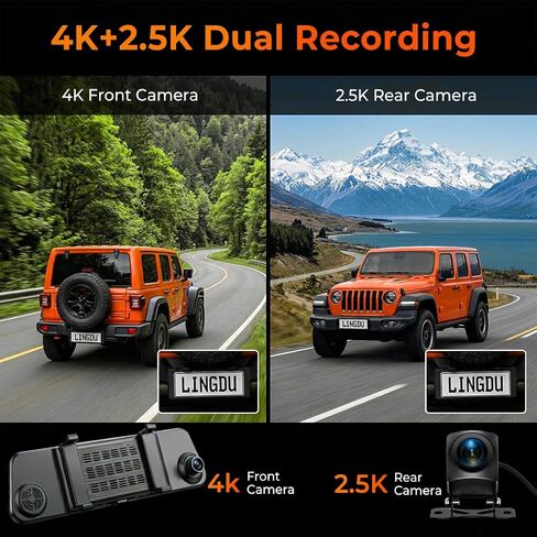 12" Mirror Dash Cam, 4K UHD Front and 2.5K Rear View Dash Camera for Car, with ADAS BSD LCA Smart Mode, GPS, G-Sensor, Loop Recording, Parking Monitor, Voice Control, 5.8GHz WiFi in Saudi Arabia