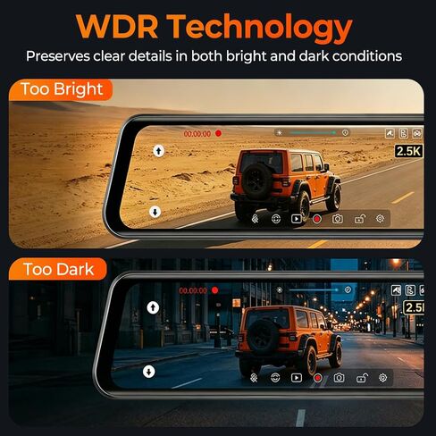 12" Mirror Dash Cam, 4K UHD Front and 2.5K Rear View Dash Camera for Car, with ADAS BSD LCA Smart Mode, GPS, G-Sensor, Loop Recording, Parking Monitor, Voice Control, 5.8GHz WiFi in Saudi Arabia
