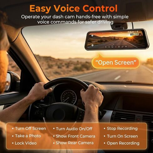 12" Mirror Dash Cam, 4K UHD Front and 2.5K Rear View Dash Camera for Car, with ADAS BSD LCA Smart Mode, GPS, G-Sensor, Loop Recording, Parking Monitor, Voice Control, 5.8GHz WiFi in Saudi Arabia