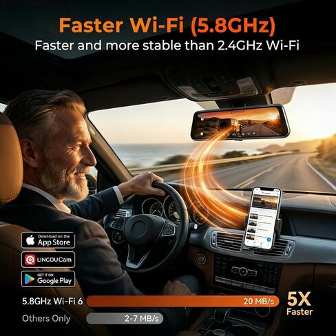 12" Mirror Dash Cam, 4K UHD Front and 2.5K Rear View Dash Camera for Car, with ADAS BSD LCA Smart Mode, GPS, G-Sensor, Loop Recording, Parking Monitor, Voice Control, 5.8GHz WiFi in Saudi Arabia