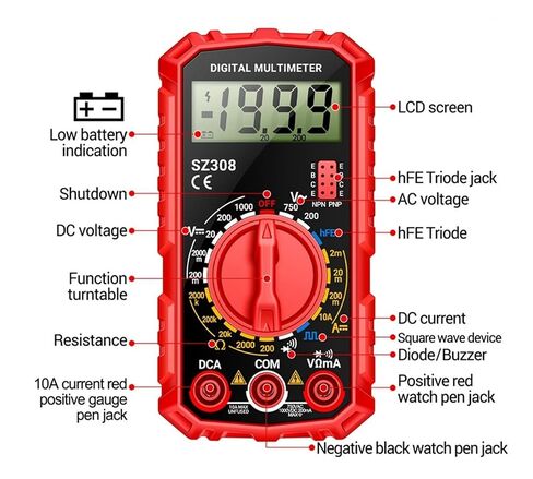 B66C SZ308 Digital Multimeter Voltage Resistance Meter AC/DC Current Meter Electrician LCD Backlight Wave Test B in Kuwait