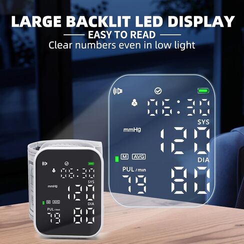 جهاز رقمي لمراقبة ضغط الدم قابل لإعادة الشحن من المعصم مع شاشة LED كبيرة ووظيفة صوت الكفة القابلة للتعديل، جهاز رعاية صحية محمول للاستخدام المنزلي مع حقيبة تخزين باللون الأسود in Kuwait