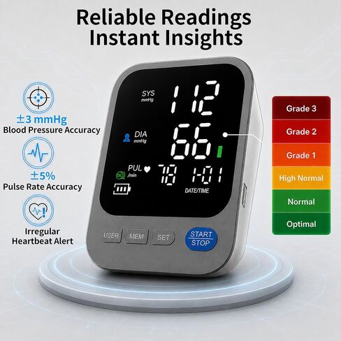 Blood Pressure Monitor for Home Use, Large LED Display BP Machine with Adjustable Cuff Fits 8.7"–16.5" Arms, 2-User 240 Memory, USB-C or Battery Powered in Kuwait