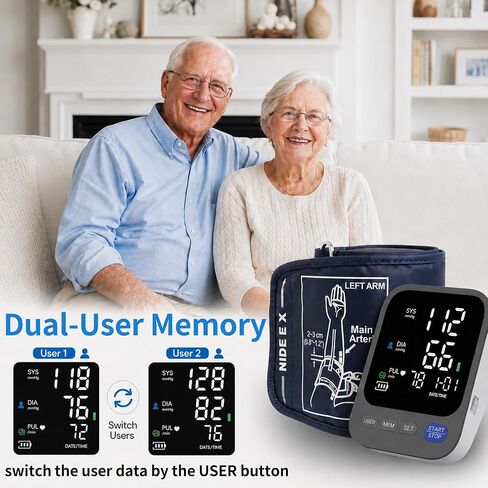 Blood Pressure Monitor for Home Use, Large LED Display BP Machine with Adjustable Cuff Fits 8.7"–16.5" Arms, 2-User 240 Memory, USB-C or Battery Powered in Kuwait