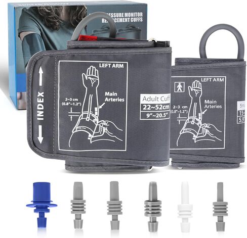 Full-Size Blood Pressure Replacement Cuffs - 5.9-9.5 & 9-21 Inches, Fit Small Medium Large XL XLarge Extra Large Big Arms, 6 Sizes of Connectors Compatible with Omron or Other Brands (Cuffs Only) in Kuwait