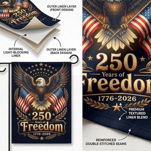 250 Years America Garden Flag,USA 250th Anniversary Patriotic Yard Flag,1776–2026 Outdoor Garden Banner,Double-sided printed eagle pattern,12 x 18 Inch (brown) in Kuwait
