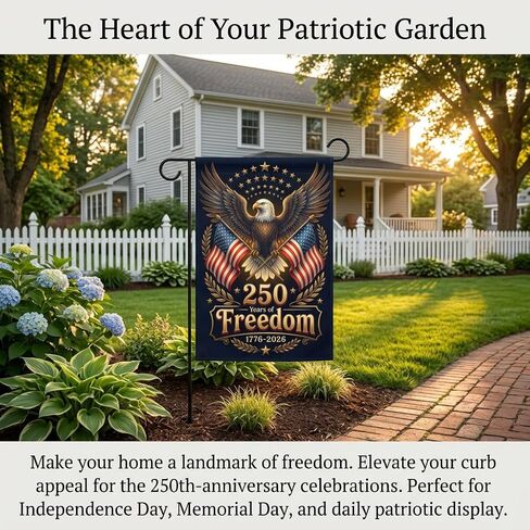 250 Years America Garden Flag,USA 250th Anniversary Patriotic Yard Flag,1776–2026 Outdoor Garden Banner,Double-sided printed eagle pattern,12 x 18 Inch (brown) in Kuwait
