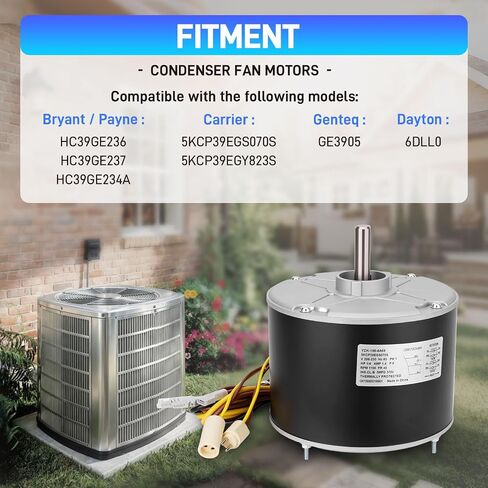 محرك مروحة مكثف 5KCP39EGS070S مع مكثف 208-230 فولت 1/4 حصان 1100 دورة في الدقيقة 48 إطار متوافق مع الناقل 5KCP39EGY823S Genteq GE3905 Bryant Payne HC39GE236 HC39GE237 HC39GE234A Dayton 6DLL0 in Kuwait