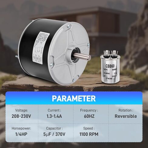 محرك مروحة مكثف 5KCP39EGS070S مع مكثف 208-230 فولت 1/4 حصان 1100 دورة في الدقيقة 48 إطار متوافق مع الناقل 5KCP39EGY823S Genteq GE3905 Bryant Payne HC39GE236 HC39GE237 HC39GE234A Dayton 6DLL0 in Kuwait