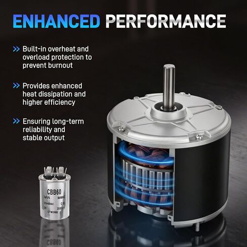 محرك مروحة مكثف 5KCP39EGS070S مع مكثف 208-230 فولت 1/4 حصان 1100 دورة في الدقيقة 48 إطار متوافق مع الناقل 5KCP39EGY823S Genteq GE3905 Bryant Payne HC39GE236 HC39GE237 HC39GE234A Dayton 6DLL0 in Kuwait