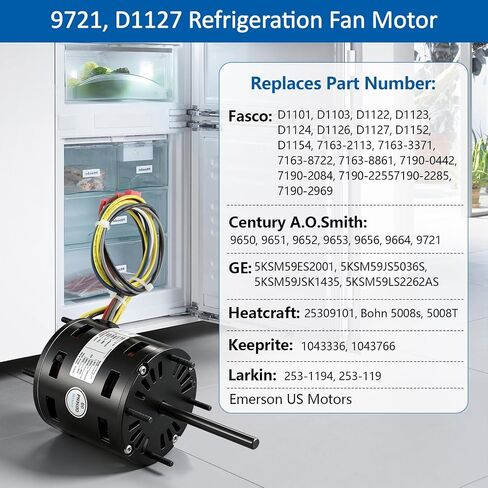 9721، D1127 محرك مروحة التبريد 1/12 HP، متوافق مع Fasco 9721 D1127 HeatCraft5008S 5008T، Bohn25309101، Century 9650 AO Smith 9656، 115/230 فولت، 1550 دورة في الدقيقة، 3.3 بوصة، محرك مكثف سبليت دائم in Kuwait