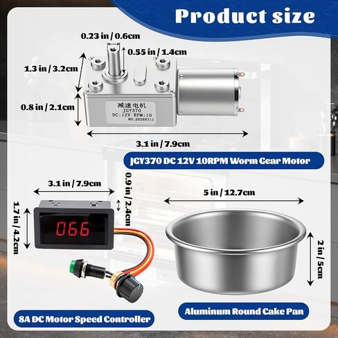 Copkim 3 عبوات JGY-370 12V 10rpm DC محرك تروس دودة و6V 12V 24V 8A DC PWM محرك تحكم في السرعة بدون خطوات و5 × 2 بوصة مقالي كعكة مستديرة من الألومنيوم لروبوتات الخبز DIY المشاريع الميكانيكية الصغيرة in Kuwait