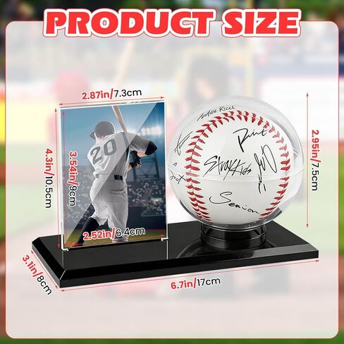 Acrylic Baseball Display Case, Dustproof Clear Base Ball Holder for Ball and Cards, Centerpieces Protector Gift for Memorabilia Showcase, Baseball Stand & Photo Card Frame for Official Size Base balls in Kuwait