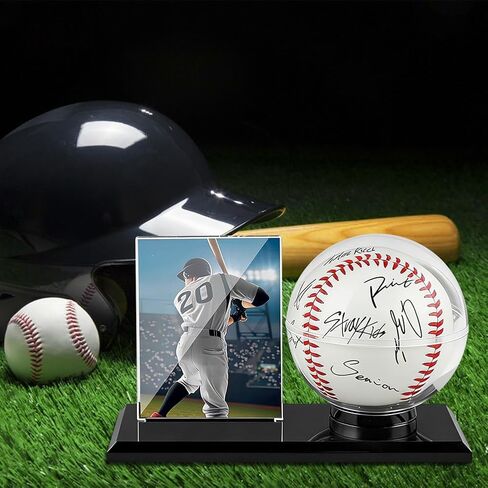 Acrylic Baseball Display Case, Dustproof Clear Base Ball Holder for Ball and Cards, Centerpieces Protector Gift for Memorabilia Showcase, Baseball Stand & Photo Card Frame for Official Size Base balls in Kuwait