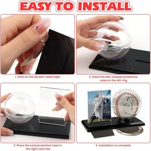 Acrylic Baseball Display Case, Dustproof Clear Base Ball Holder for Ball and Cards, Centerpieces Protector Gift for Memorabilia Showcase, Baseball Stand & Photo Card Frame for Official Size Base balls in Kuwait