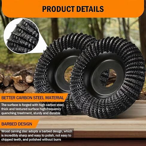 2PCS Angle Grinder Wood Carving Disc Kit, 4 inch Woods Shaping Wheel for Angle Grinder for 7/8 inch Shank Accessories, Grinding Disc for Wood Carving in Kuwait