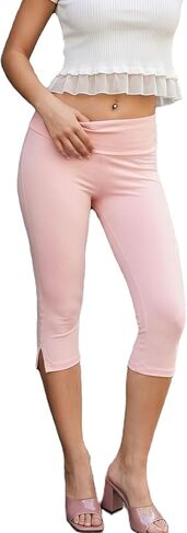 OAKFashion Womens Summer Capri Pants Low Waist Y2k Crop Leggings Straight Leg Slim Fit Athletic Yoga Cropped Pant in Kuwait