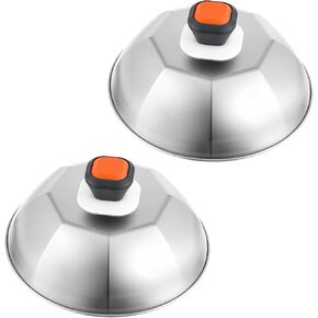2-Pack Stainless Steel Dome Lids, 9-Inch Commercial Grade Basting & Steaming Covers with Orange Handle, Perfect for Flat Top Griddles, Burgers, and Melting Cheese in Kuwait