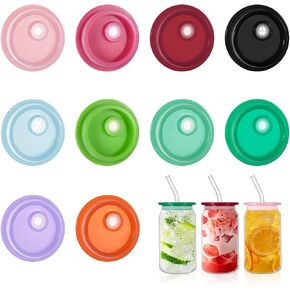 12 Acrylic Lids for 16 Oz Glass Cups, Candy Color Can Straw Bamboo Lids for Glass Cups Wooden, Replacement Lid Reusable 20 Oz for 2.3 inch/58 mm Internal Diameter Soda Can Iced Cup Beer Milk Juice in Kuwait