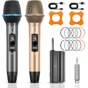 PPMIC Wireless Microphones, Two Rechargeable Microphones for Karaoke Singing, Rechargeable Dynamic Mic System with Receiver for Church, Party, Meeting, Speech, PA System, Plug and Play (Gray&Gold) in Saudi Arabia