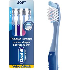 Oral-B Toothbrush Pro-Health Plaque Eraser Manual Toothbrush, Reaches Deeper Between Teeth, Soft, 4 Count in Saudi Arabia