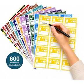 ملصقات متحركة - 600 ملصق تغليف ممتاز مقاوم للماء وقابل للإزالة، 40 ورقة × 15 ملصقًا متوسطًا، للمنزل والتخزين in Kuwait