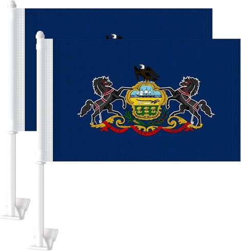 Heavy Duty 2 Pack Pennsylvania State Car Flags 11" x 17", Double Sided Small Pennsylvania State Flag for Car Window, Tear-Resistant 2-Layer Warp-Knitted Polyester with Thickened Pole & Secure Window Clip for Car Truck SUV in Kuwait
