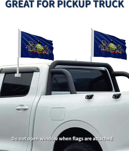Heavy Duty 2 Pack Pennsylvania State Car Flags 11" x 17", Double Sided Small Pennsylvania State Flag for Car Window, Tear-Resistant 2-Layer Warp-Knitted Polyester with Thickened Pole & Secure Window Clip for Car Truck SUV in Kuwait