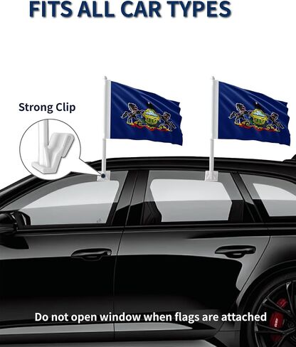 Heavy Duty 2 Pack Pennsylvania State Car Flags 11" x 17", Double Sided Small Pennsylvania State Flag for Car Window, Tear-Resistant 2-Layer Warp-Knitted Polyester with Thickened Pole & Secure Window Clip for Car Truck SUV in Kuwait