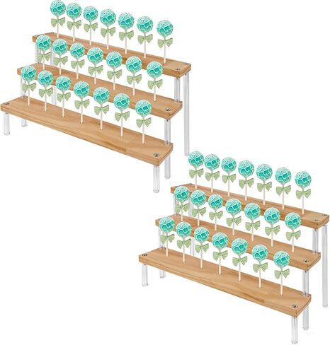 2PCS 3-Tier Wood Cake Pop Stand with Acrylic Sticks, Cupcake Dessert Display Stand Riser for Wedding Birthday Party Christmas Day in Kuwait