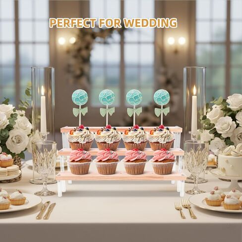 2PCS 3-Tier Wood Cake Pop Stand with Acrylic Sticks, Cupcake Dessert Display Stand Riser for Wedding Birthday Party Christmas Day in Kuwait