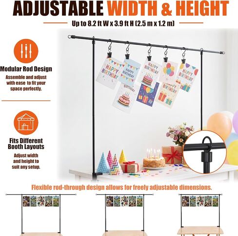 Novabright Over The Table Rod Stand with Clamps Adjustable 8.2ft Length 3.9ft Height Black Metal Table Arch Hanging Stand with 10 Clip S Hooks 10 Spring S Hooks for Vendor Booth Retail Display Party in Kuwait