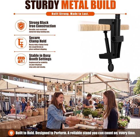 Novabright Over The Table Rod Stand with Clamps Adjustable 8.2ft Length 3.9ft Height Black Metal Table Arch Hanging Stand with 10 Clip S Hooks 10 Spring S Hooks for Vendor Booth Retail Display Party in Kuwait