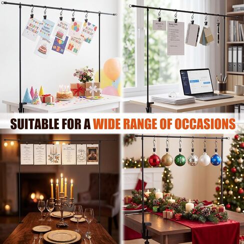 Novabright Over The Table Rod Stand with Clamps Adjustable 8.2ft Length 3.9ft Height Black Metal Table Arch Hanging Stand with 10 Clip S Hooks 10 Spring S Hooks for Vendor Booth Retail Display Party in Kuwait