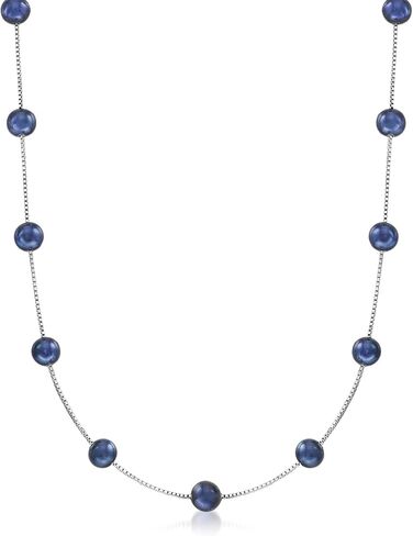 Ross-Simons 6-6.5mm Black Cultured Pearl Station Necklace in Sterling Silver in Kuwait