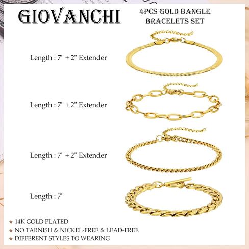 Giovanchi Gold Bracelets for Women, 14K Gold Plated Chunky Cuff Bracelet Gold Bangles Bracelet for Women Trendy Beaded Bracelet Stack Jewelry Gifts in Saudi Arabia