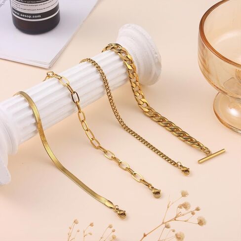 Giovanchi Gold Bracelets for Women, 14K Gold Plated Chunky Cuff Bracelet Gold Bangles Bracelet for Women Trendy Beaded Bracelet Stack Jewelry Gifts in Saudi Arabia