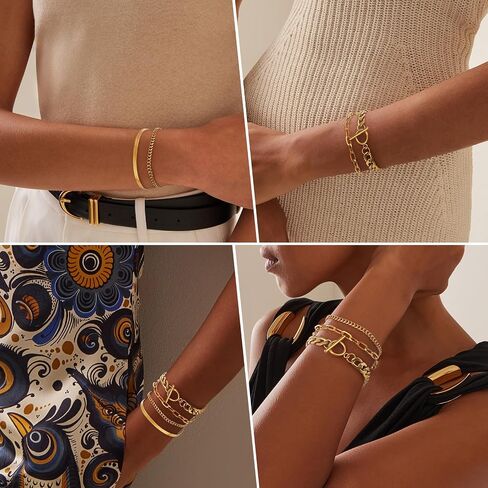 Giovanchi Gold Bracelets for Women, 14K Gold Plated Chunky Cuff Bracelet Gold Bangles Bracelet for Women Trendy Beaded Bracelet Stack Jewelry Gifts in Saudi Arabia