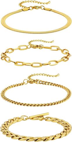 Giovanchi Gold Bracelets for Women, 14K Gold Plated Chunky Cuff Bracelet Gold Bangles Bracelet for Women Trendy Beaded Bracelet Stack Jewelry Gifts in Saudi Arabia